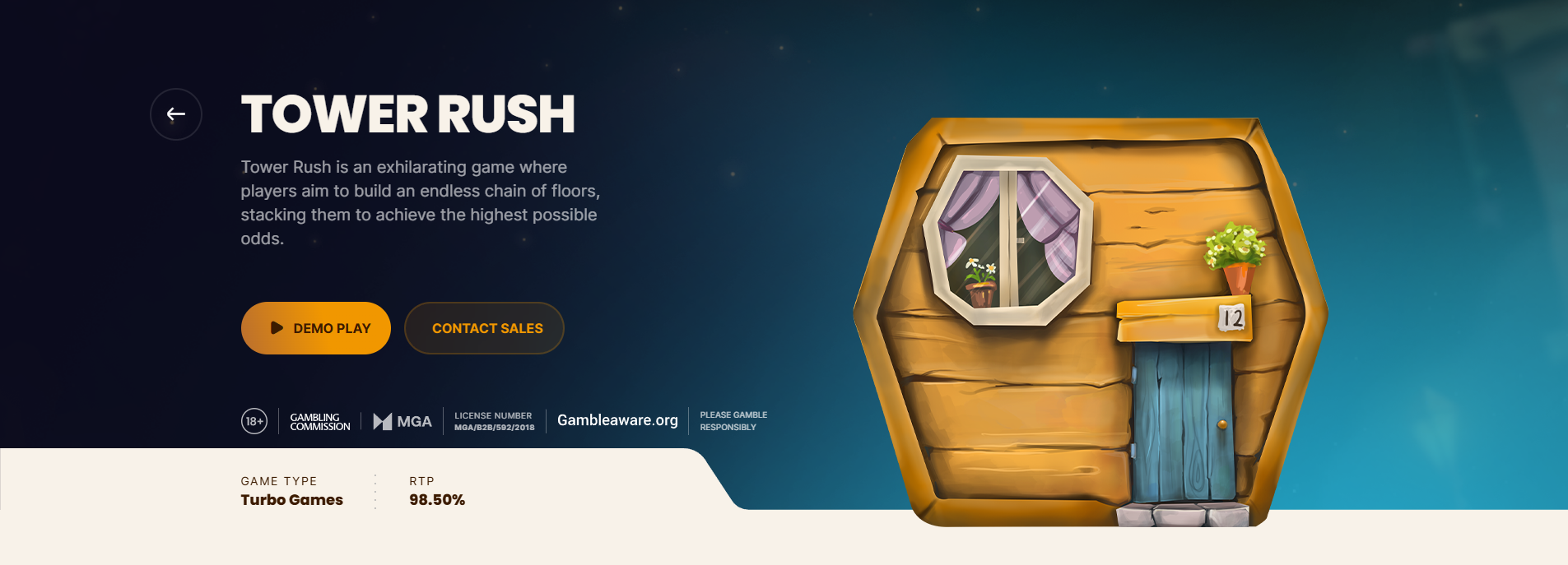 Tower Rush játékfelület toronnyal és bónusz előnézettel